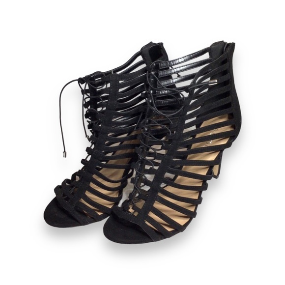 Aldo Shoes - ALDO Gladiator Caged Lace-Up Stiletto Heel Shoe Open Toe Formal Edgy Black, 9